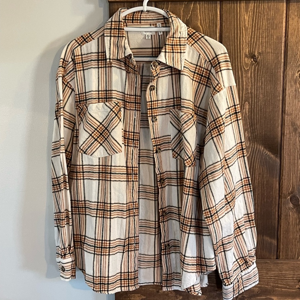 BKE Tan and Black Plaid Shirt